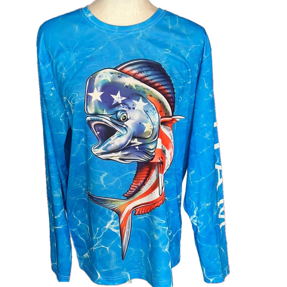 Spicy Tuna Patriotic Blue Long Sleeve Tee Men’s Medium - Picture 1 of 7